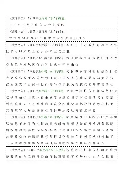 《康熙字典》起名1-30画 木 属性汉字