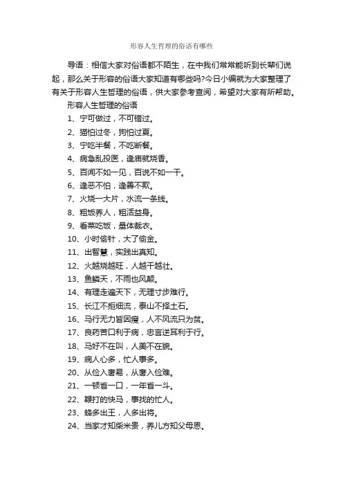 形容人生哲理的俗语有哪些_俚语