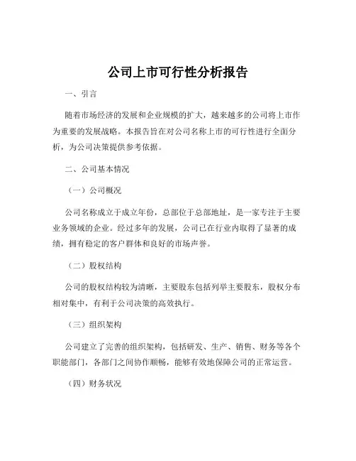 公司上市可行性分析报告