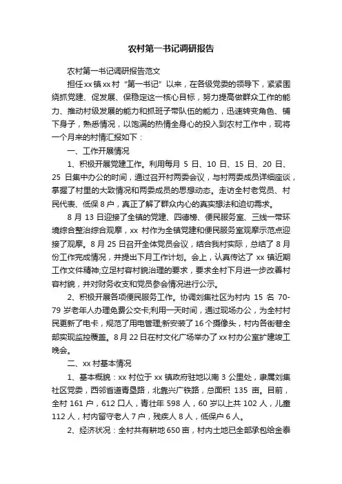 农村第一书记调研报告