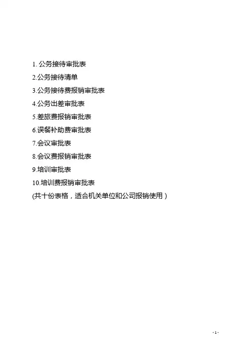 公务接待、培训、出差报销各类表格