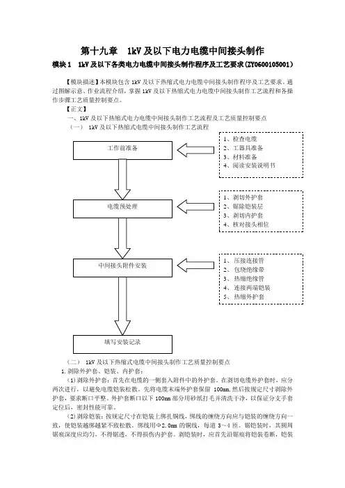 ZY0600105001 1kV及以下各类电力电缆中间接头制作程序及工艺要求