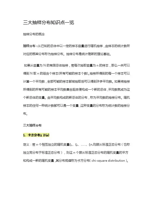 三大抽样分布知识点一览