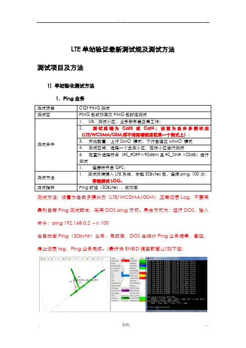 LTE单站验证测试规范及测试方法