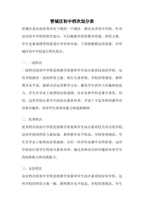 管城区初中档次划分表