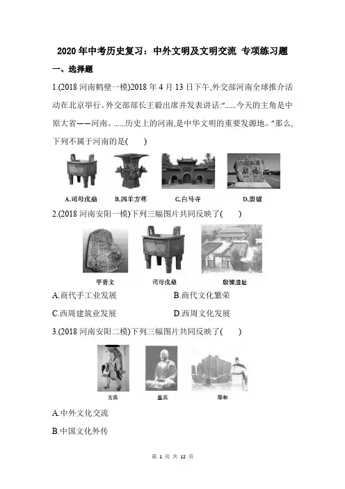 2020年中考历史复习：中外文明及文明交流 专项练习题(含答案)