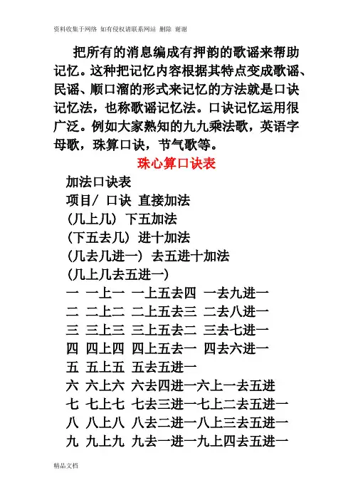 记忆的方法(口诀法)
