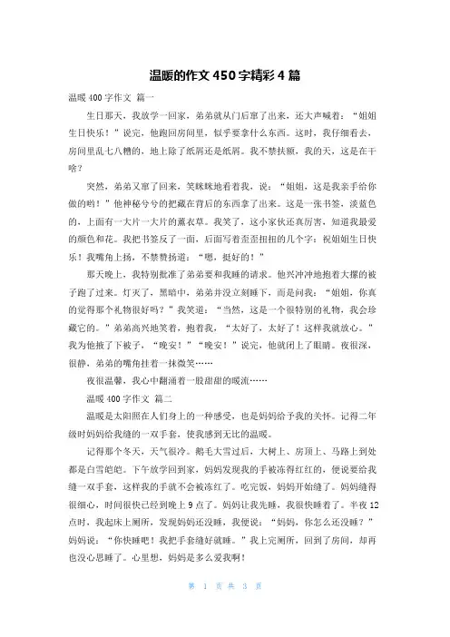 温暖的作文450字精彩4篇