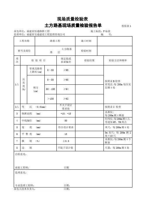 现场质量检验表