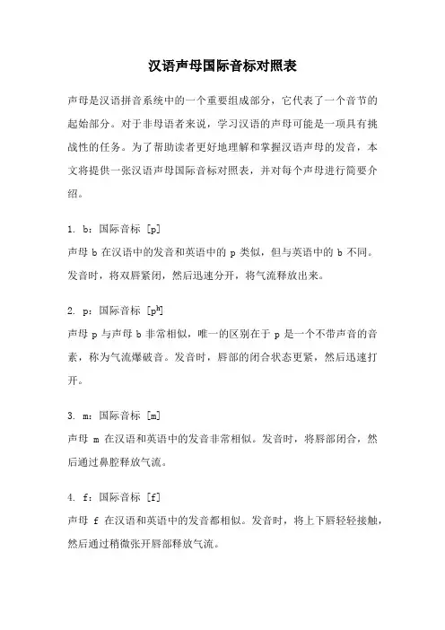 汉语声母国际音标对照表