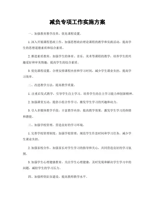 减负专项工作实施方案