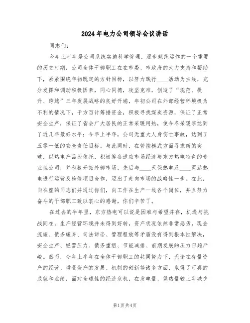 2024年电力公司领导会议讲话(二篇)