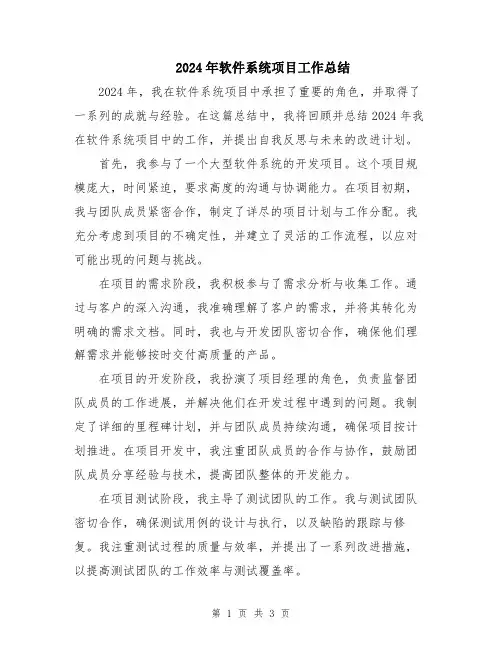 2024年软件系统项目工作总结