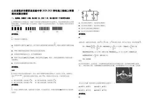 山东省临沂市蒙阴县实验中学2020-2021学年高三物理上学期期末试题带解析