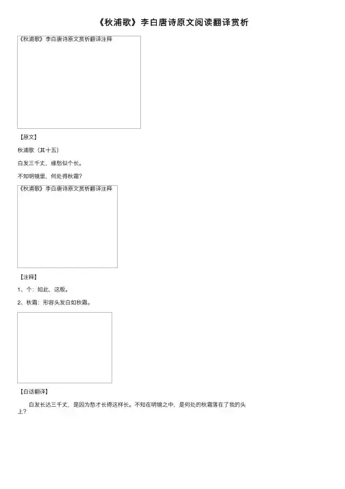《秋浦歌》李白唐诗原文阅读翻译赏析