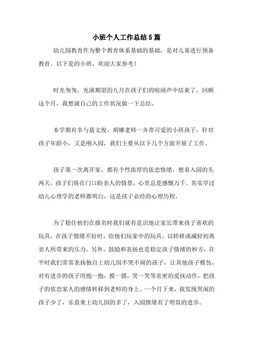2020年小班个人工作总结5篇