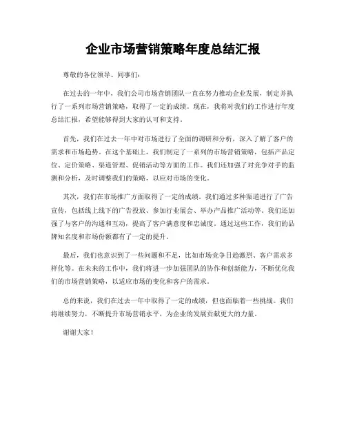 企业市场营销策略年度总结汇报