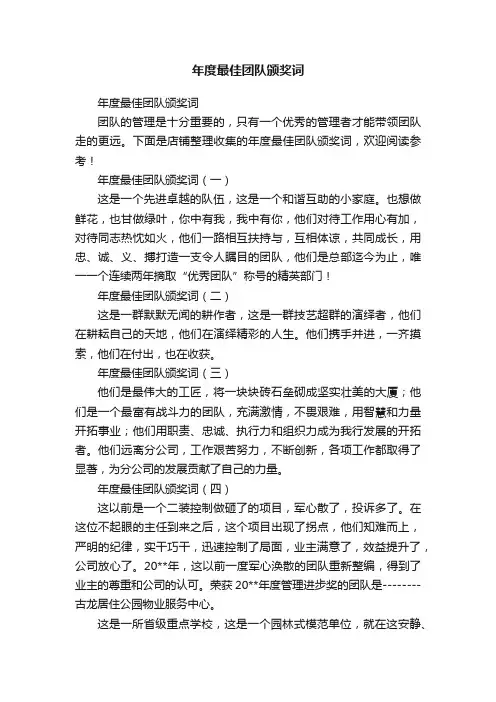 年度最佳团队颁奖词