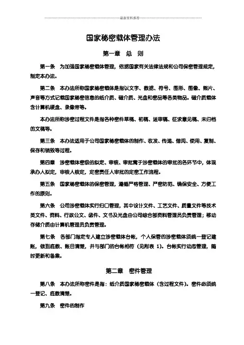 国家秘密载体管理办法精编版