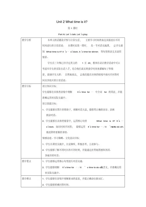 最新整理小学英语四年级下册Unit_2_What_time_is_it_优质课公开课教案