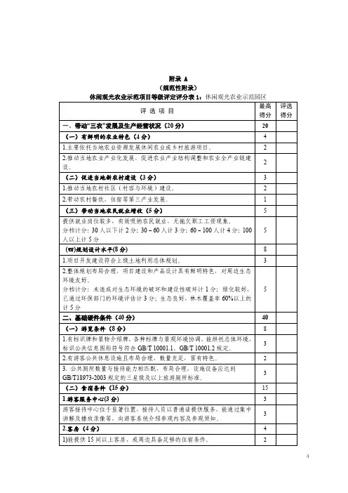 休闲观光农业示范项目等级评定评分表、申请表