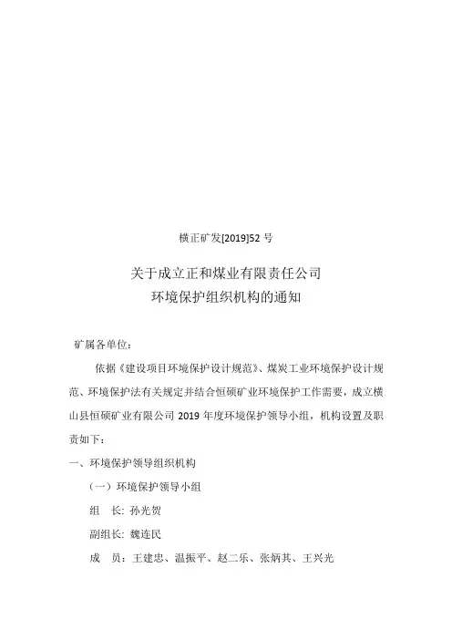 [2019]52号关于成立环境保护组织机构的通知
