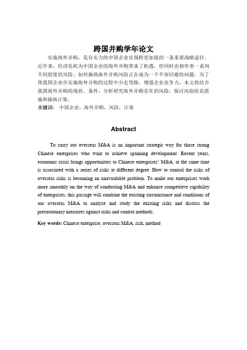 跨国并购学年论文