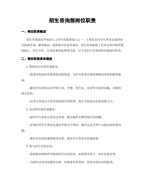 招生咨询部岗位职责