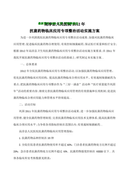 医院抗菌药物临床应用专项整治活动实施方案