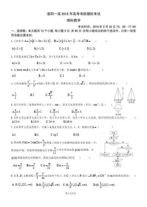 河南省洛阳一高2019届高三考前模拟考试理科数学