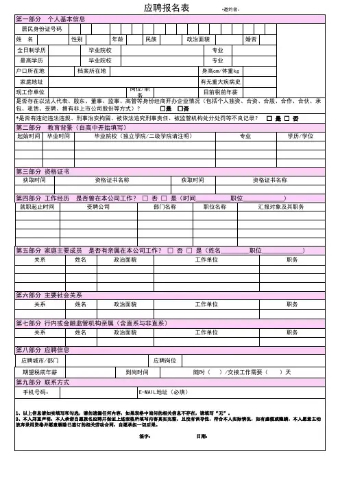 应聘报名表