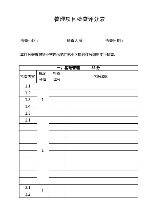 管理项目检查评分表国优标准