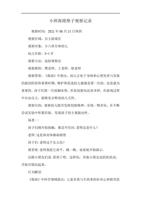 小班海绵垫子观察记录