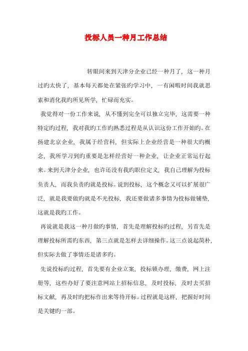 投标人员一个月工作总结