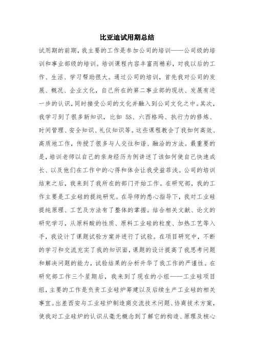 比亚迪试用期总结