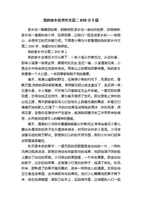 我的家乡优秀作文高二800字5篇