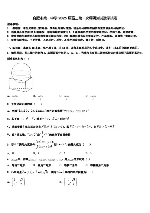 合肥市第一中学2025届高三第一次调研测试数学试卷含解析