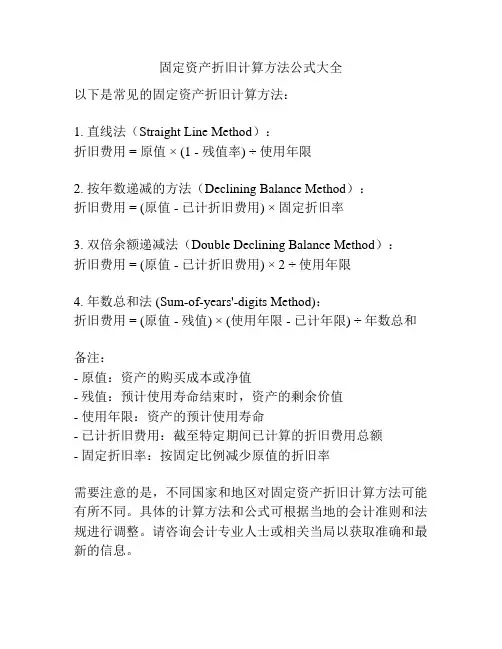 固定资产折旧计算方法公式大全
