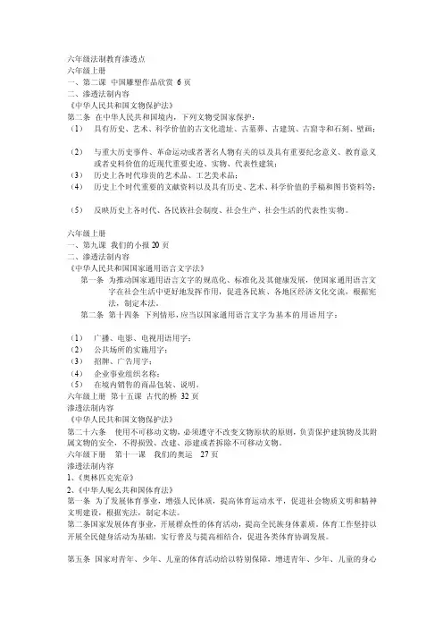 [定稿]苏教版六年级数学上下册法制教育渗透点