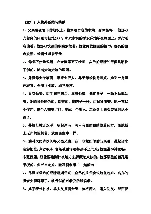 《童年》人物外貌描写摘抄