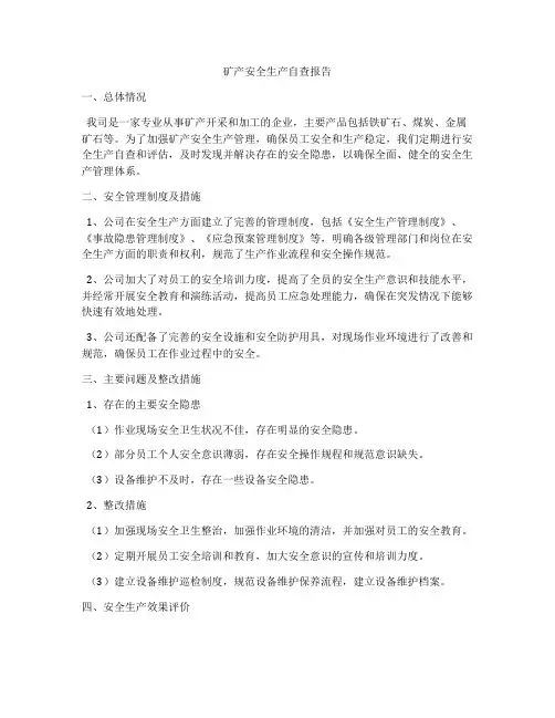 矿产安全生产自查报告