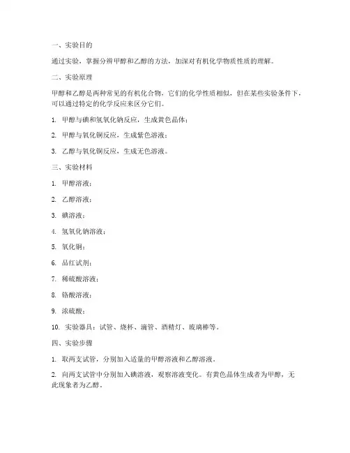 分辨甲醇乙醇实验报告