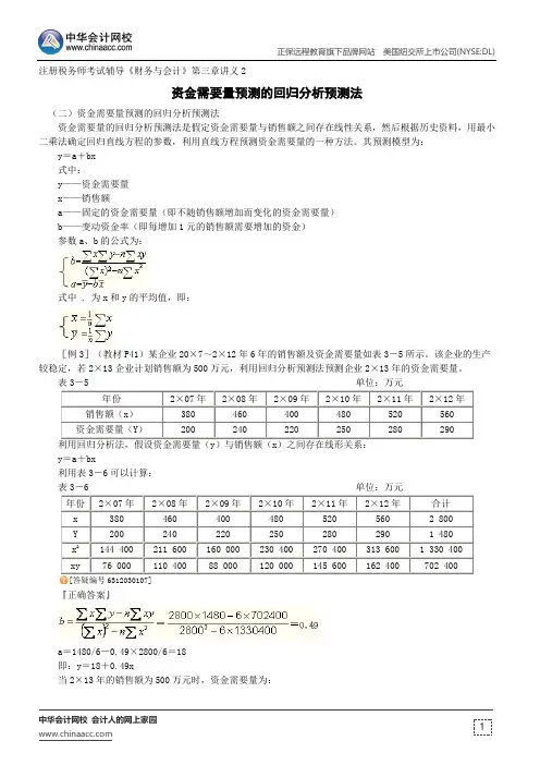 资金需要量预测的回归分析预测法--注册税务师考试辅导《财务与会计》第三章讲义2