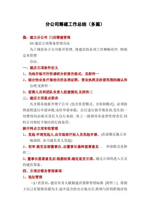 分公司筹建工作总结(多篇)