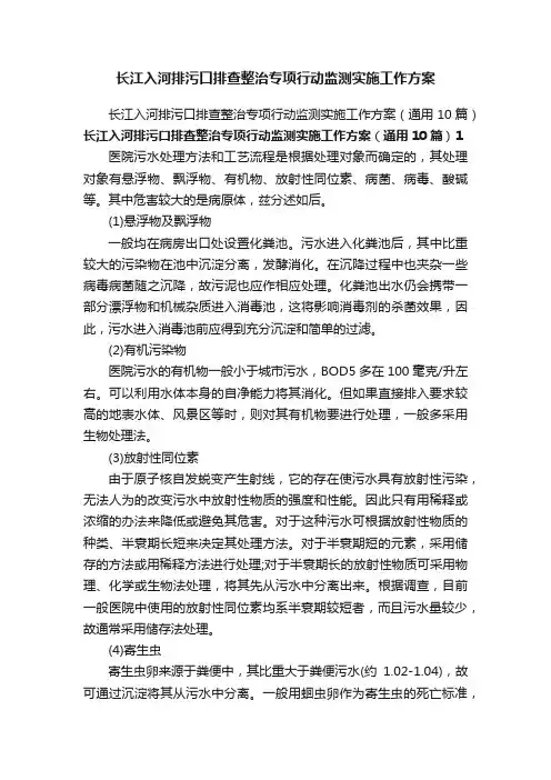 长江入河排污口排查整治专项行动监测实施工作方案
