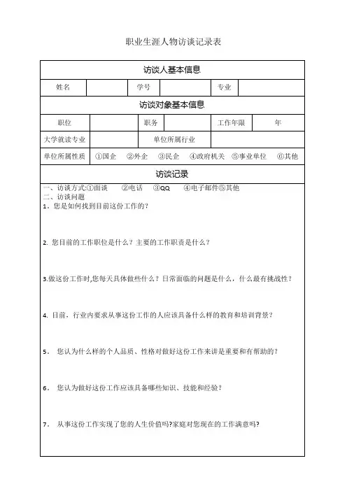 职业生涯人物访谈记录表