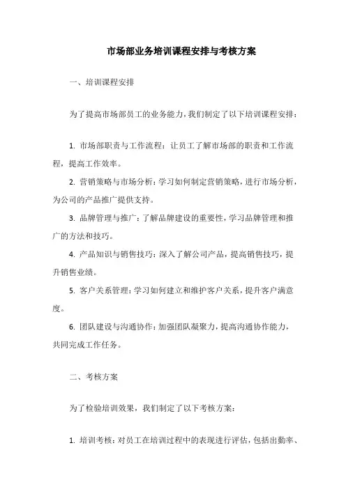 市场部业务培训课程安排与考核方案