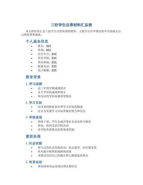 三好学生自荐材料汇总表