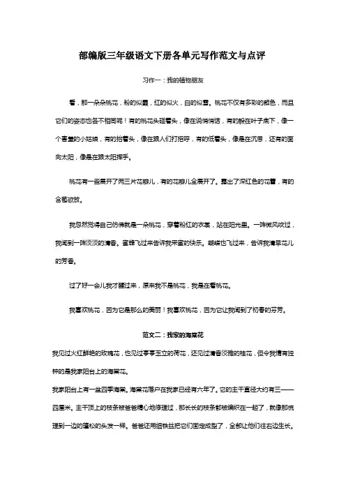 部编版三年级语文下册各单元习作范文与点评(16篇)