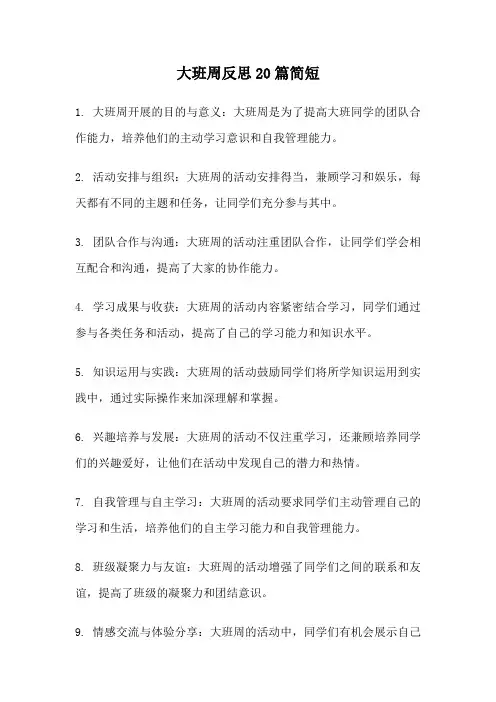 大班周反思20篇简短